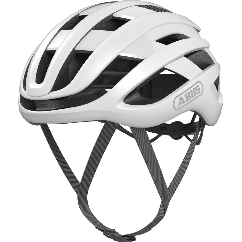 Casco ultraligero de ciclismo Abus Airbreaker blanco de perfil escalador