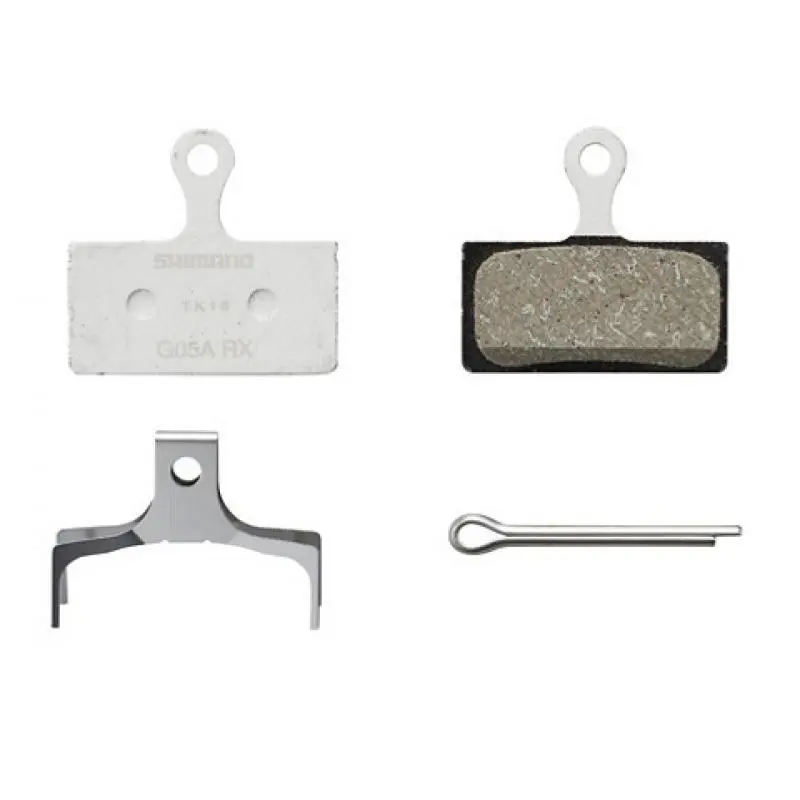 Pastillas de freno de resina Shimano BP-G05A-RX con soporte de aluminio de 2 pistones en Bikes Click