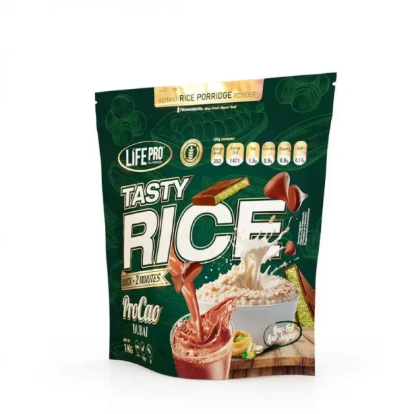 Harina de arroz pregelatinizada 1kg Life Pro Tasty Rice cacao para ciclismo en Bikes Click